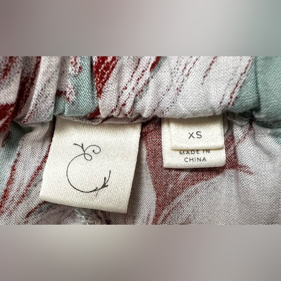 Eloise Pants Women 1 Mustard Yellow Grey Floral Print Smocked Elastic Cotton - Picture 6 of 16